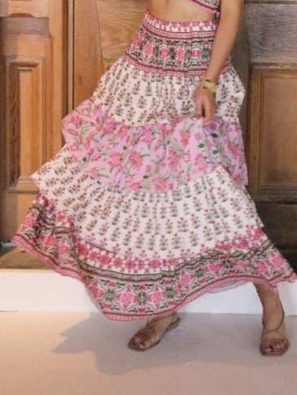 NWT ANTHRO Talisman Teired pink floral Bohemian Maxi Skirt size XS